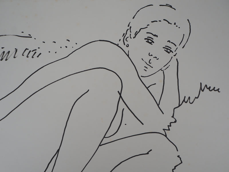 Alain BONNEFOIT : Nu au jardin - Dessin signé