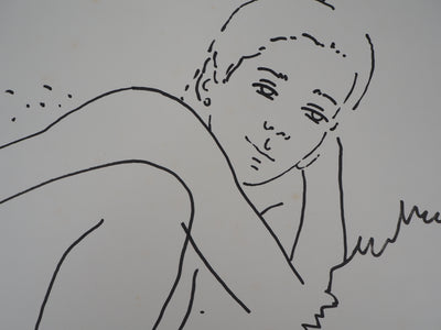 Alain BONNEFOIT : Nu au jardin - Dessin signé