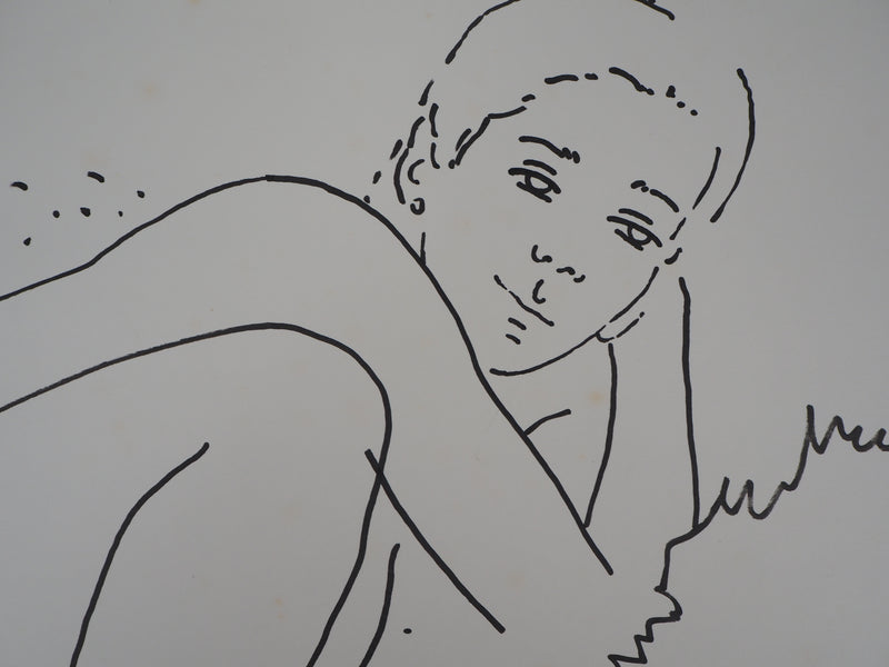 Alain BONNEFOIT : Nu au jardin - Dessin signé