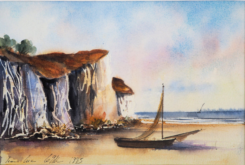 Jean Luc LE GALL : Le bateau échoué, Aquarelle originale signée
