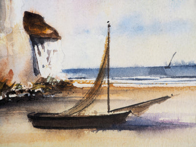 Jean Luc LE GALL : Le bateau échoué, Aquarelle originale signée