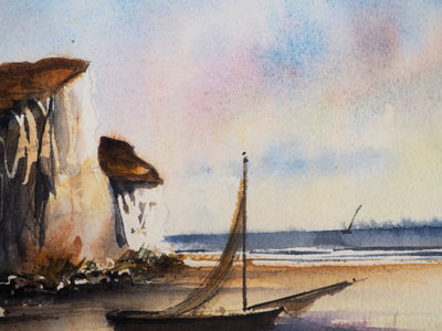 Jean Luc LE GALL : Le bateau échoué, Aquarelle originale signée
