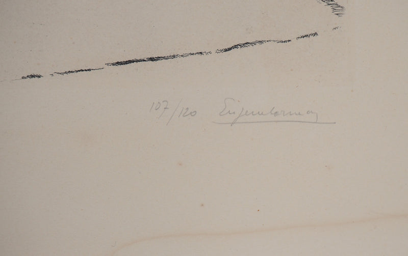 Eugène CORNEAU : Ferme sous la neige, Gravure originale signée