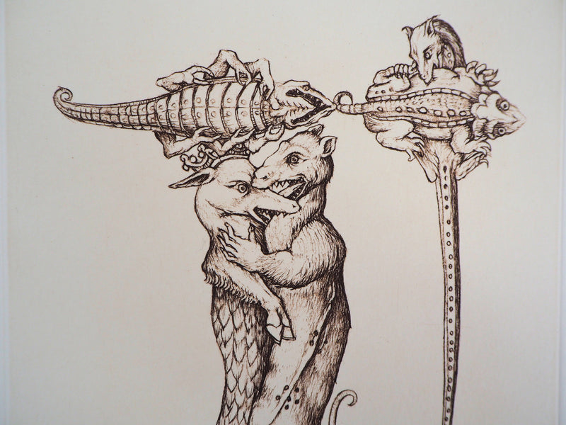 Cécile REIMS : Les rats qui s’entre-dévorent, R, Gravure originale signée