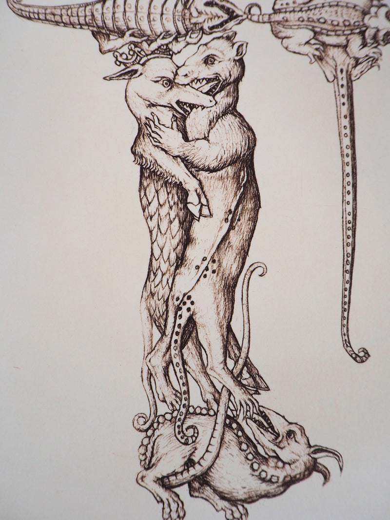 Cécile REIMS : Les rats qui s’entre-dévorent, R, Gravure originale signée