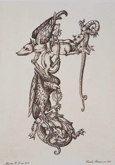 Cécile REIMS : Chaîne animale, T, Gravure originale signée