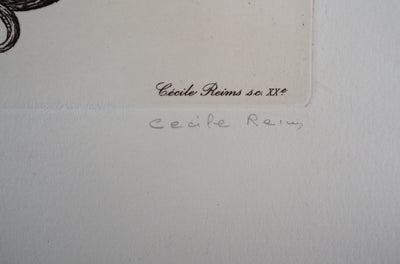 Cécile REIMS : Chaîne animale, T, Gravure originale signée