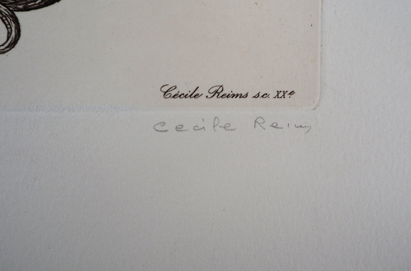 Cécile REIMS : Chaîne animale, T, Gravure originale signée