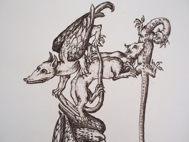 Cécile REIMS : Chaîne animale, T, Gravure originale signée