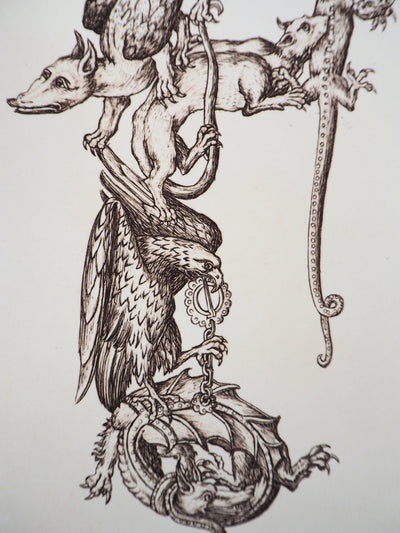 Cécile REIMS : Chaîne animale, T, Gravure originale signée