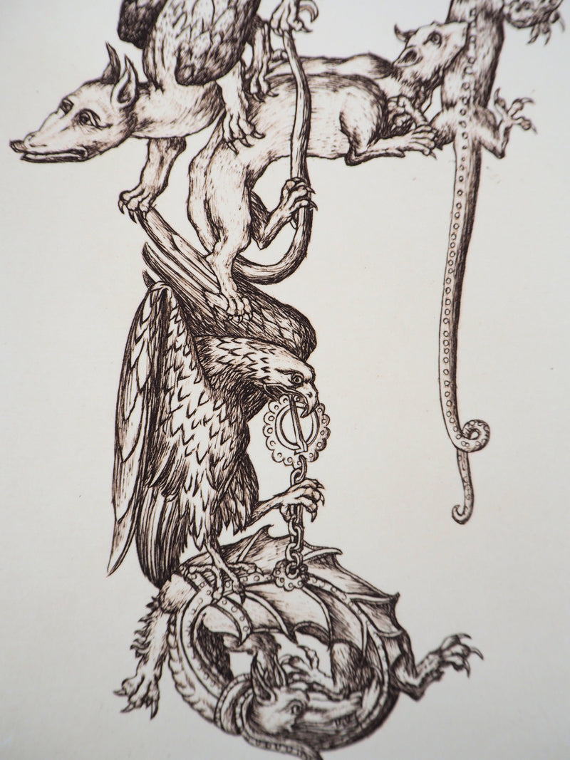 Cécile REIMS : Chaîne animale, T, Gravure originale signée