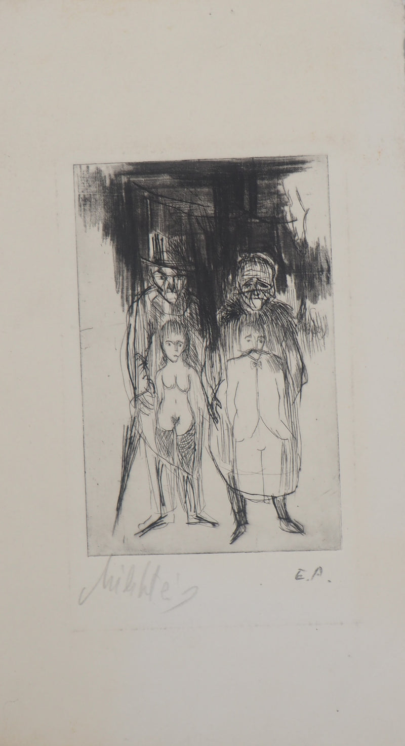 Zvi MILSHTEIN : La famille de saltimbanques, Gravure originale signée