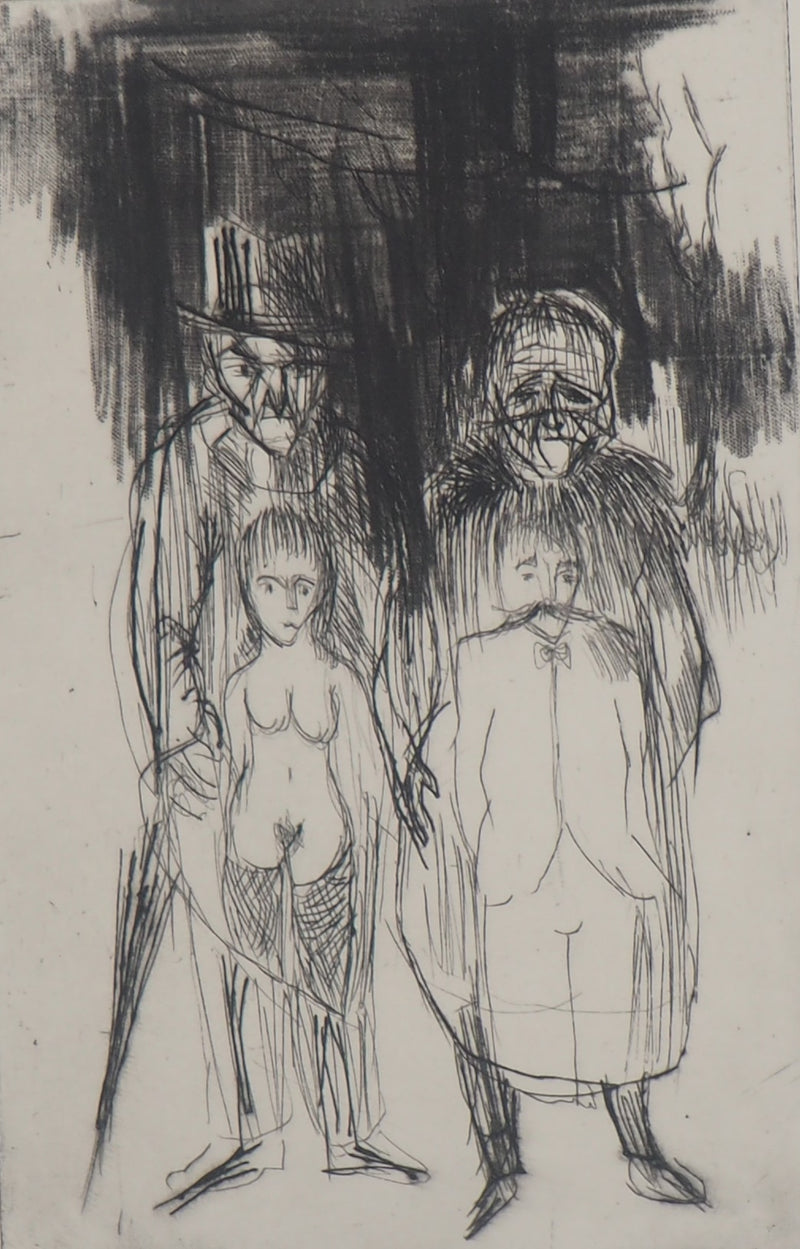 Zvi MILSHTEIN : La famille de saltimbanques, Gravure originale signée