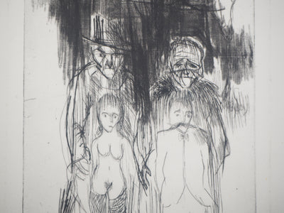 Zvi MILSHTEIN : La famille de saltimbanques, Gravure originale signée