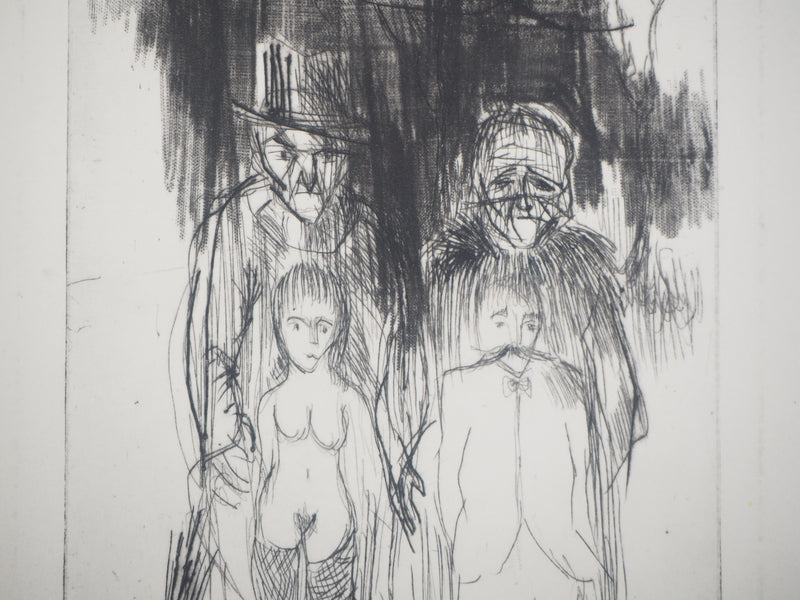 Zvi MILSHTEIN : La famille de saltimbanques, Gravure originale signée