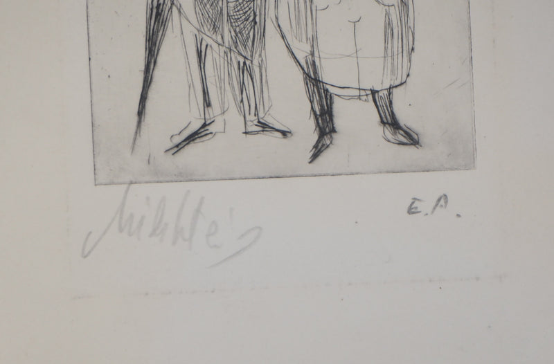 Zvi MILSHTEIN : La famille de saltimbanques, Gravure originale signée