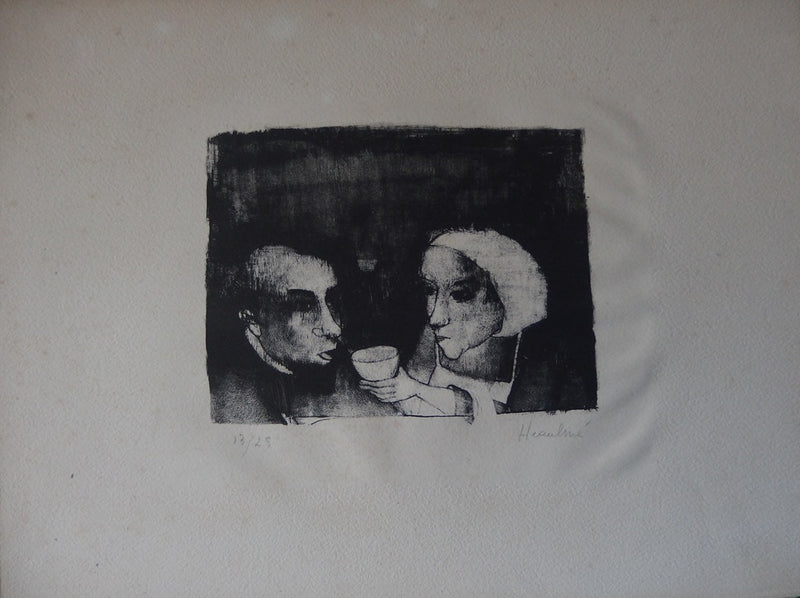 François HEAULMÉ : La soupe des pauvres, Lithographie originale signée