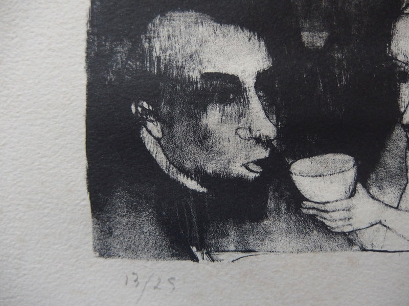 François HEAULMÉ : La soupe des pauvres, Lithographie originale signée