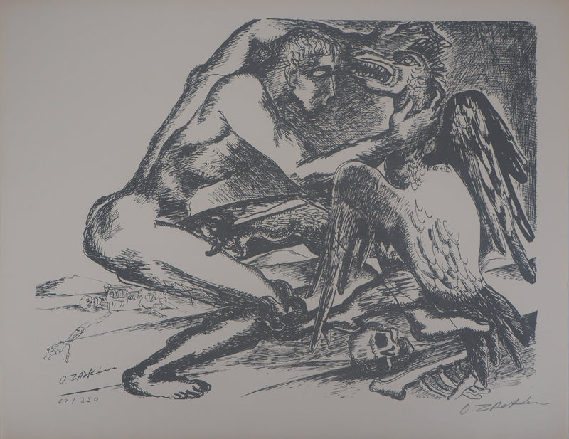 AFFdV Ossip ZADKINE: Mythology Hercules and the bird of Lake Stymphale, Original signed lithograph