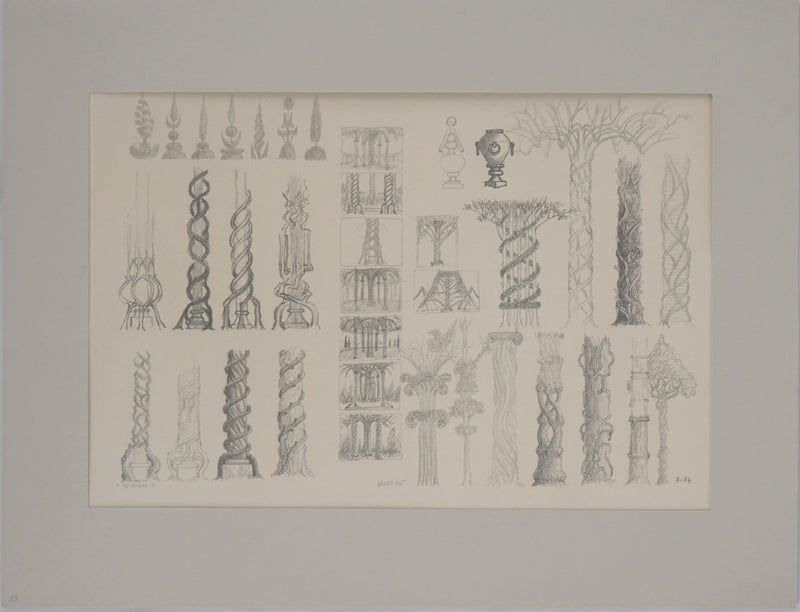 François HOUTIN : Les colonnes, Dessin original signé