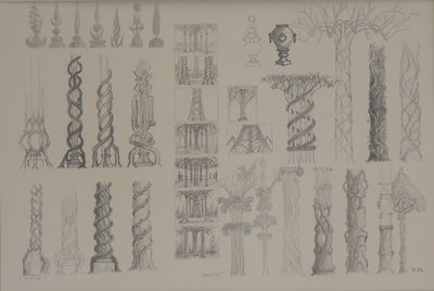 François HOUTIN : Les colonnes, Dessin original signé