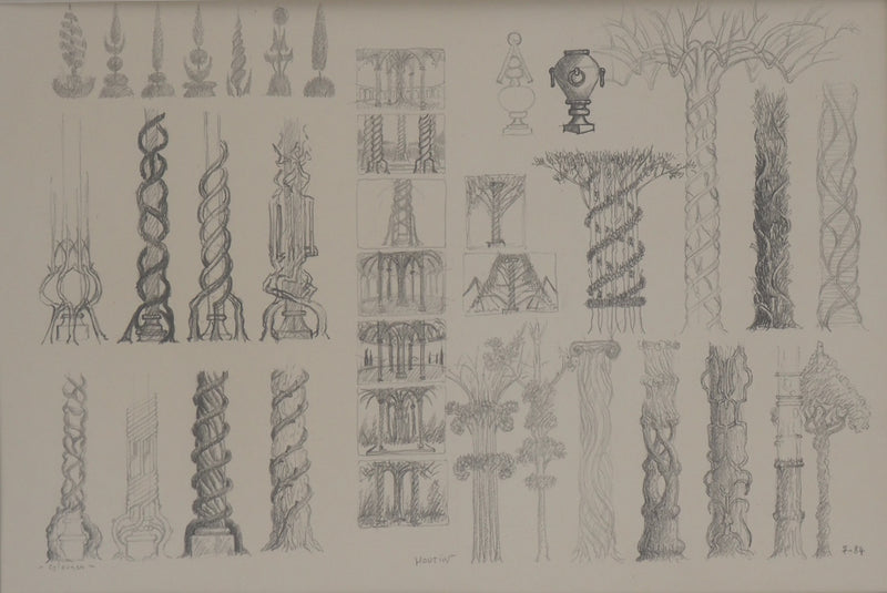 François HOUTIN : Les colonnes, Dessin original signé