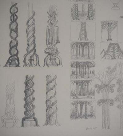 François HOUTIN : Les colonnes, Dessin original signé