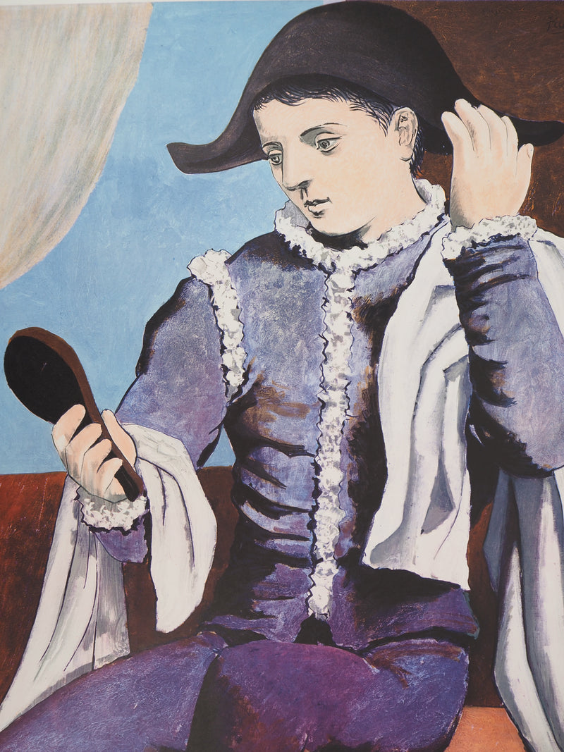 Pablo PICASSO : Arlequin avec un miroir, Affiche originale (photo de détail 2) - Crédit photo : Galerie Art.Paris