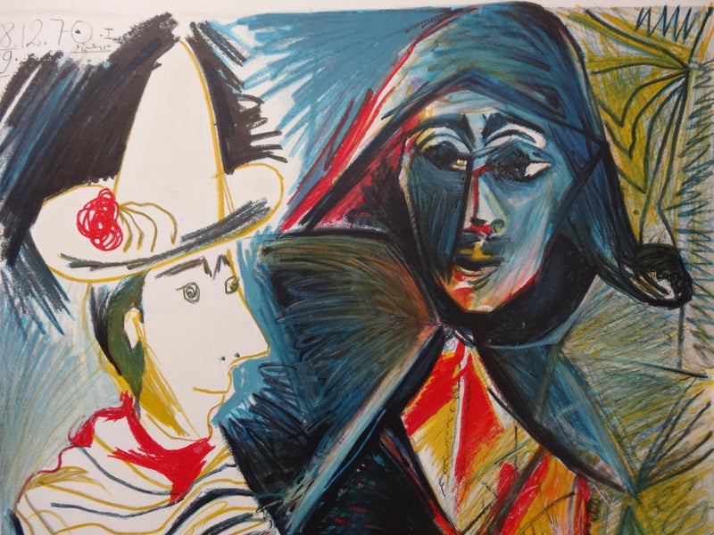 Pablo PICASSO : Arlequin et pierrot, Affiche originale (photo de détail 4) - Crédit photo : Galerie Art.Paris