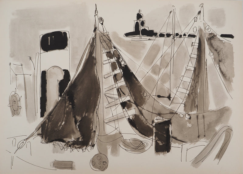 Edouard PIGNON : Port de Sanary, la jetée, Lithographie originale (vue générale) - Crédit photo : Galerie Art.Paris