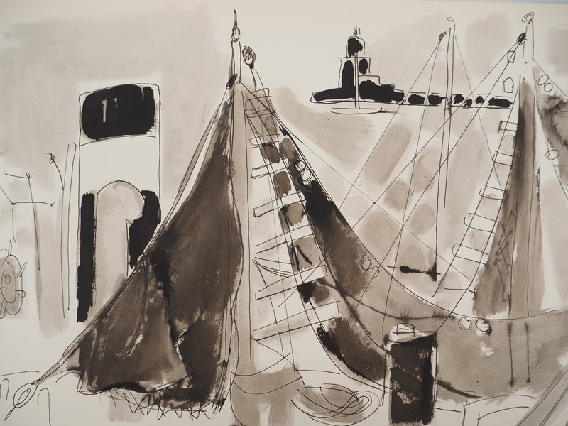 Edouard PIGNON : Port de Sanary, la jetée, Lithographie originale (photo de détail 2) - Crédit photo : Galerie Art.Paris