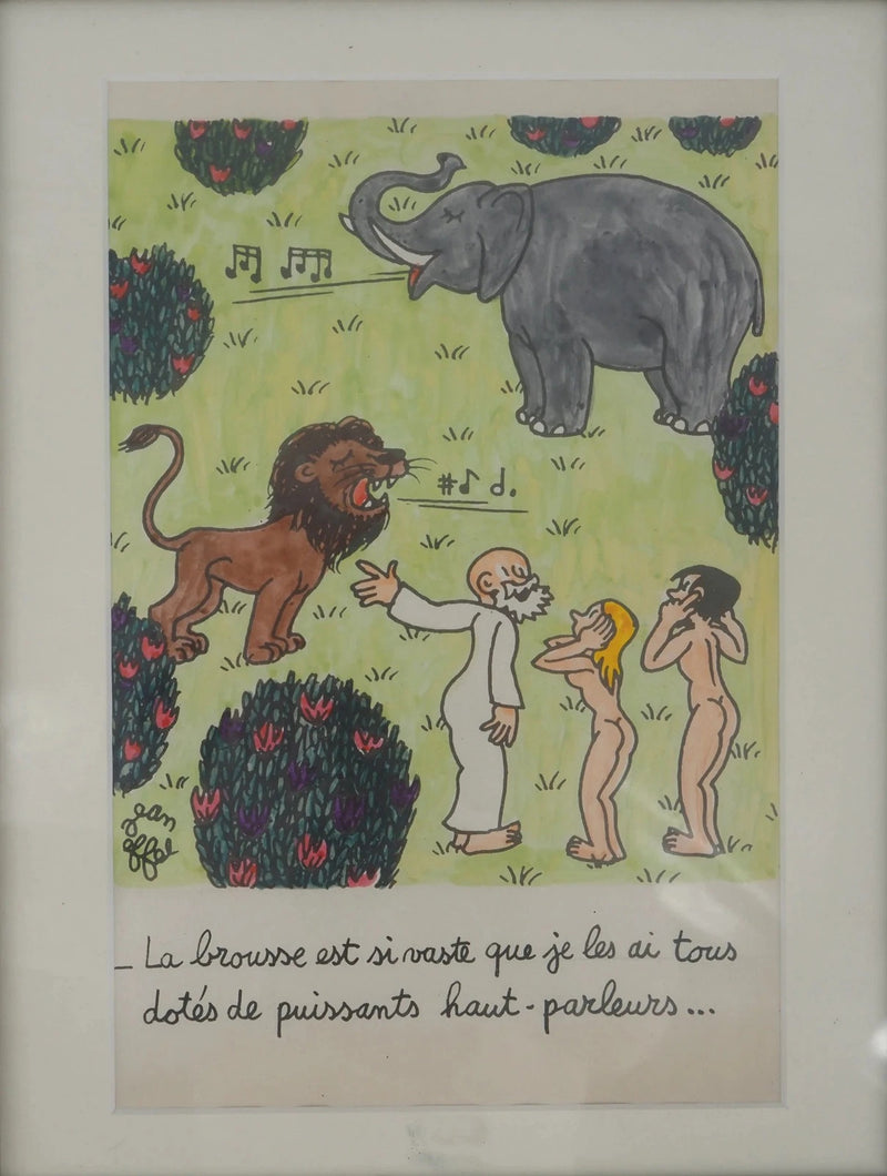 Jean EFFEL : Adam et Eve avec le lion et l&