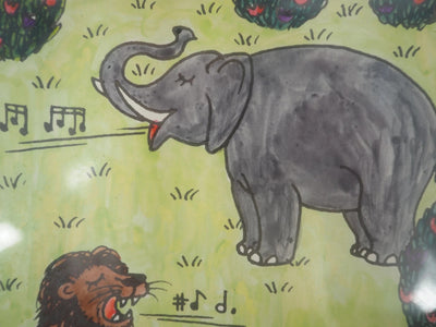 Jean EFFEL : Adam et Eve avec le lion et l'éléphant, Aquarelle originale signée
