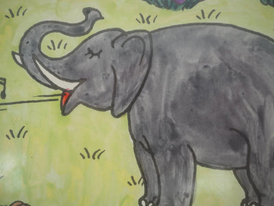 Jean EFFEL : Adam et Eve avec le lion et l'éléphant, Aquarelle originale signée