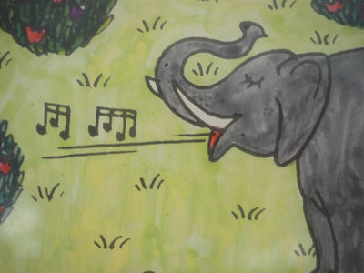 Jean EFFEL : Adam et Eve avec le lion et l'éléphant, Aquarelle originale signée