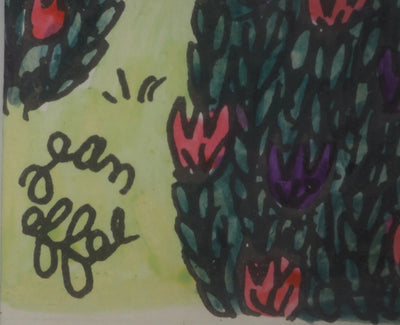 Jean EFFEL : Adam et Eve avec le lion et l'éléphant, Aquarelle originale signée