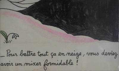 Jean EFFEL : Adam et Eve découvrent la neige, Aquarelle originale signée