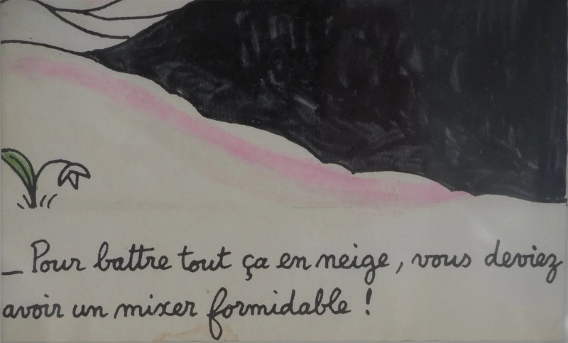 Jean EFFEL : Adam et Eve découvrent la neige, Aquarelle originale signée