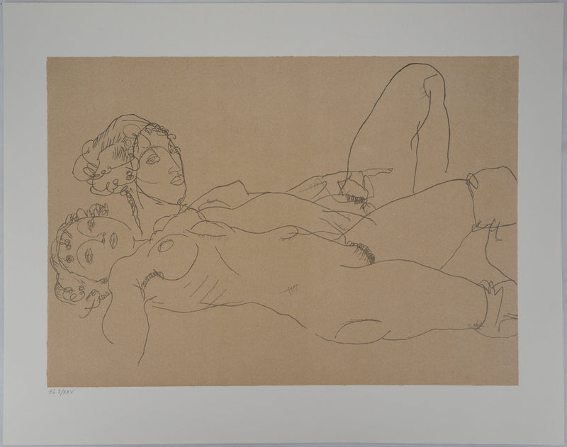 Egon SCHIELE : Femmes nues allongées, Lithographie originale (vue générale) - Crédit photo : Galerie Art.Paris