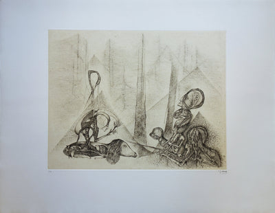 Fred DEUX : Les cheminées de la Châtre, Gravure originale (vue générale) - Crédit photo : Galerie Art.Paris