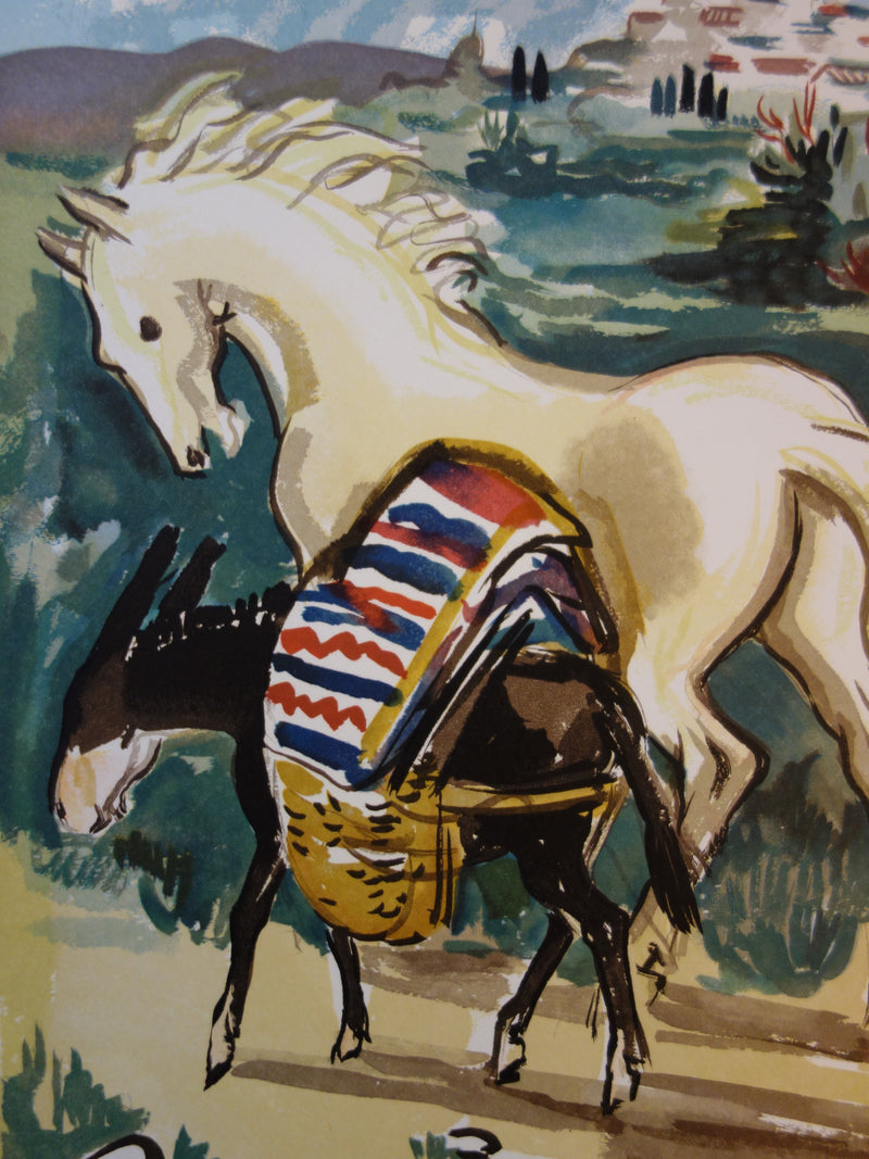 Yves BRAYER : Cheval et âne en Provence, Gravure signée