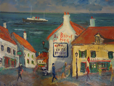 Roland DUBUC : Rue de Trouville vers la mer, Tableau original (photo de détail 3) - Crédit photo : Galerie Art.Paris