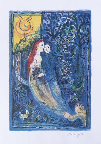 Marc CHAGALL : Les mariés, Lithographie originale (vue générale) - Crédit photo : Galerie Art.Paris