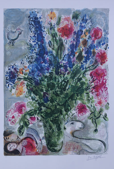 Marc CHAGALL : Bouquet champêtre aux amoureux, Lithographie originale (vue générale) - Crédit photo : Galerie Art.Paris