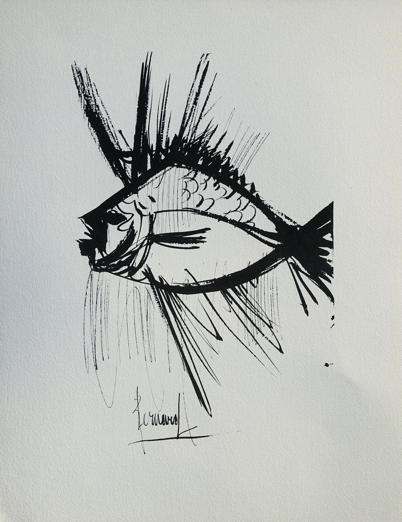 Bernard BUFFET : Le poisson, Gravure originale (vue générale) - Crédit photo : Galerie Art.Paris