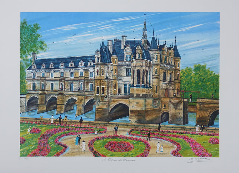 Dan GANDRE : Le château de Chenonceau, Lithographie originale (vue générale) - Crédit photo : Galerie Art.Paris