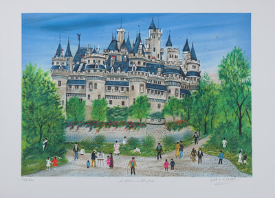 Dan GANDRE : Le château de Pierrefonds, Lithographie originale (vue générale) - Crédit photo : Galerie Art.Paris