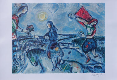 Marc CHAGALL : Amoureux sur les toits de Paris, Lithographie originale (vue générale) - Crédit photo : Galerie Art.Paris