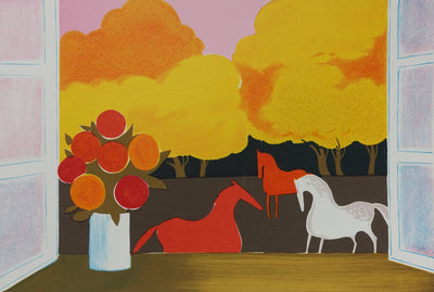 Serge LASSUS : Chevaux en automne, Lithographie originale (photo de détail 2) - Crédit photo : Galerie Art.Paris