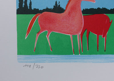 Serge LASSUS : Chevaux en été, Lithographie originale signée